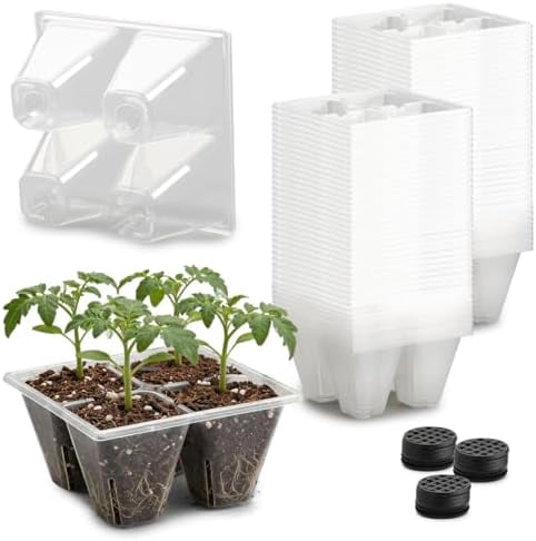 RibRave 80 Pack Reusable 4-Cell Clear Seed Starter Trays - Extra Large Drainage Holes, Easy Transplant, Clear Transparent Tray for Root Observation, Seed Starting, Fits Standard 1020 Flats