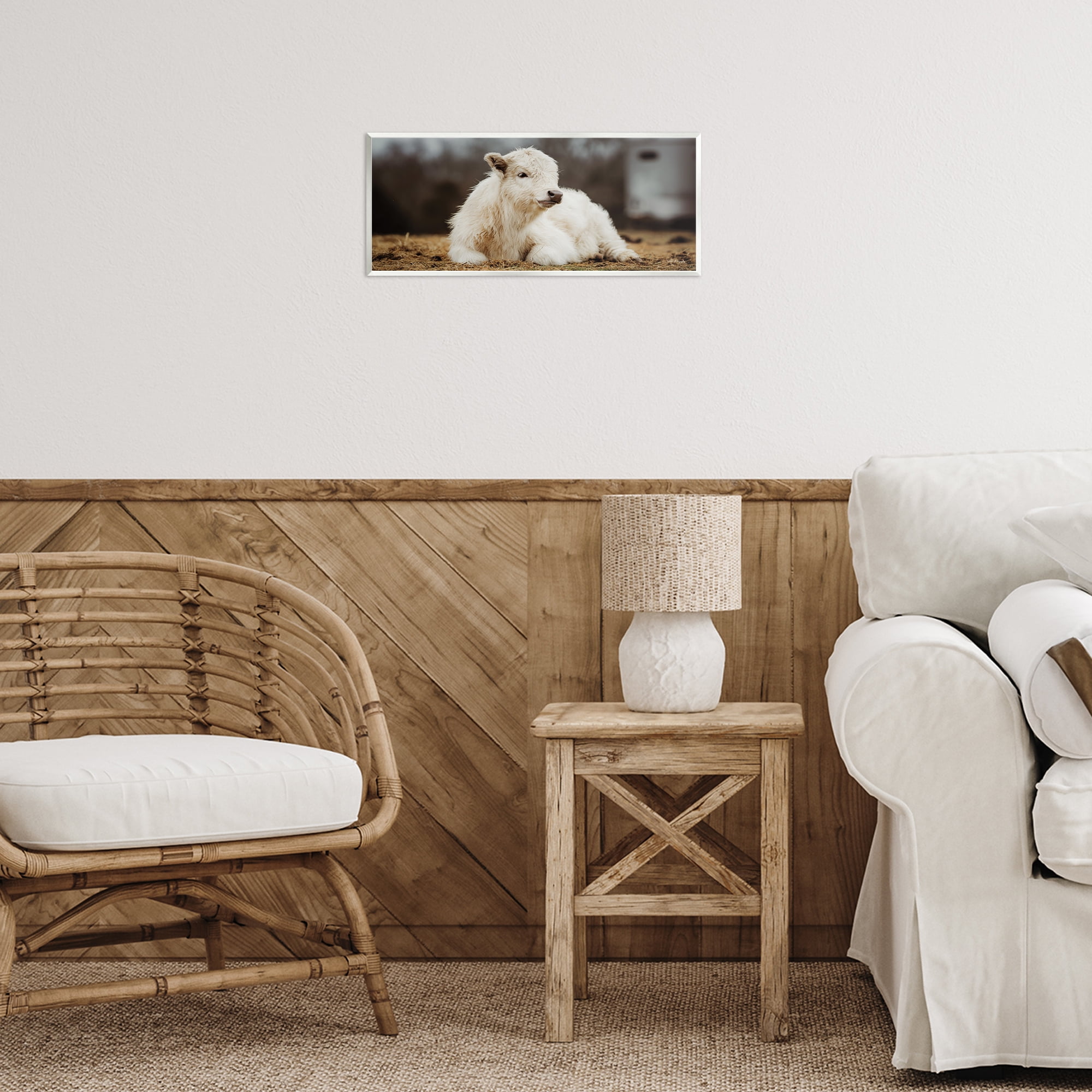 Stupell Industries Baby White Cattle Animals & Insects Photography Unframed Art Print Wall Art, 17 x 7