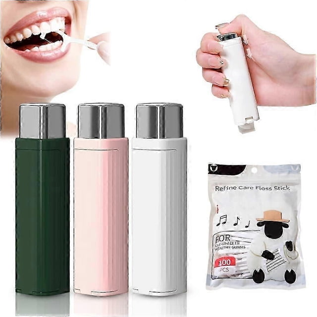 Portable Floss Dispenser, Automatic Floss Dispenser Travel Floss Case Refillable Floss Stick Organizer with 100 Floss Sticks