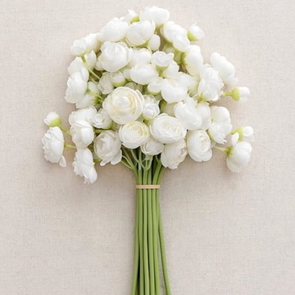 Ranunculus Artificial Flowers, 18Pcs 14In Fake Peonies Artificial Flowers, White Faux Flowers for Vase Silk Flower Real Touch Faux Peony Bulk for DIY Wedding Bouquet Home Bridal Shower Decor