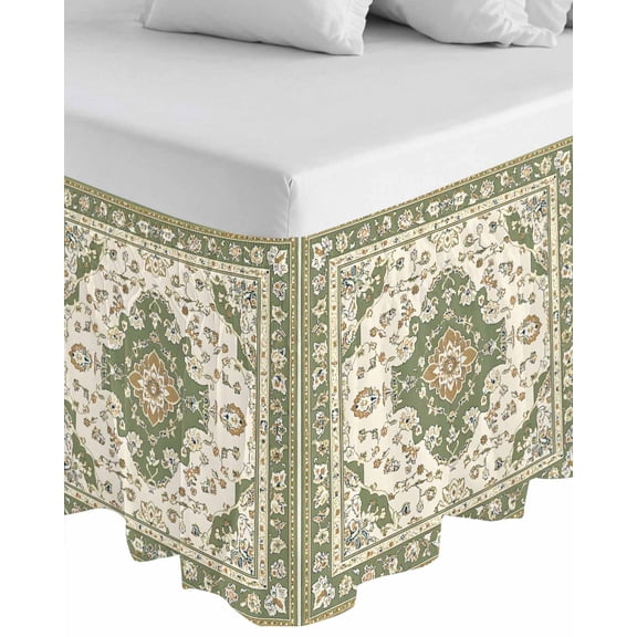 Sage Green Wrap Around Bed Skirts for Queen Bed 18" Drop,Bed Skirt with Adjustable Elastic Belt Dust Ruffle Bed Valance for Bedroom Hotel Southwest Tribal Antique Boho-Chic Farmhouse Bed Frame Cover