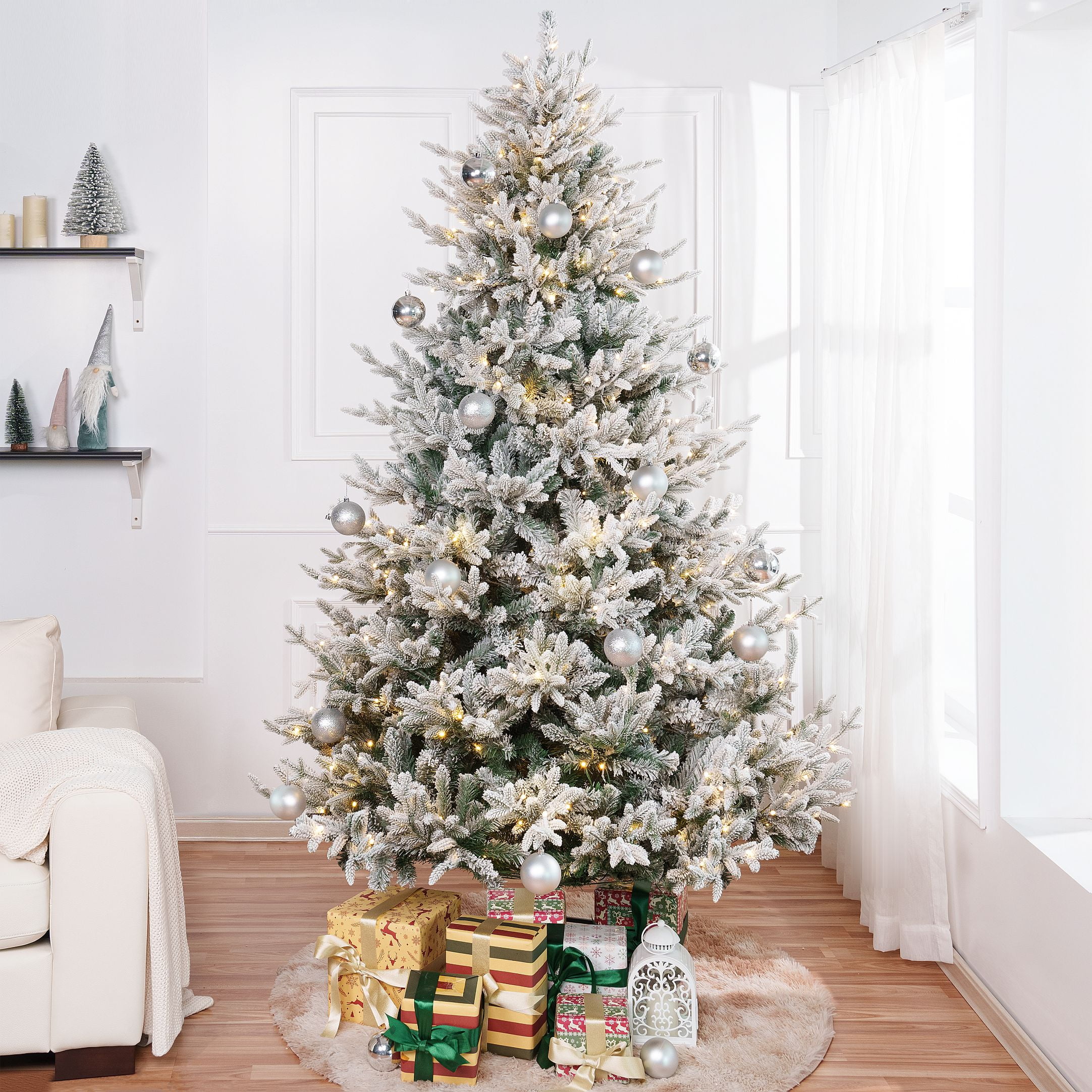 ✳︎new arrival✳︎christmastreeクリスマスツリー⑤white Naomi Home 7.5ft Frosted Christmas Tree, Prelit with 3266 Tips