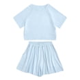 thumbnail image 2 of Girl Outfits Solid Color Short Sleeve Crew Neck Top With Elastic Waist Shorts 2 Pcs Girls Sets Blue Size 6-7 Y, 2 of 3