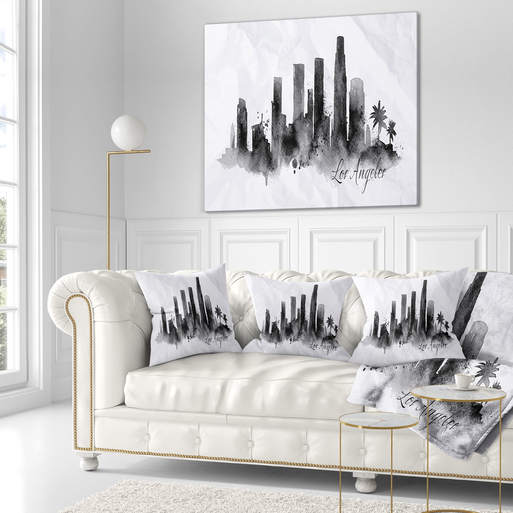 Designart Los Angeles Black Silhouette - Cityscape Painting Throw Pillow - 18x18