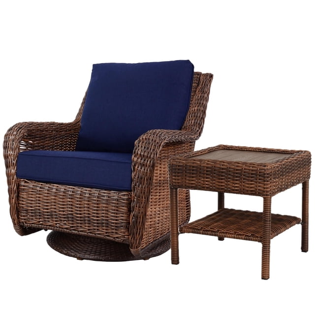 Krikacy Swivel Rocking Chairs with End Table All-Weather HDPE Hand-Woven Rattan for Patio Deck,Blue