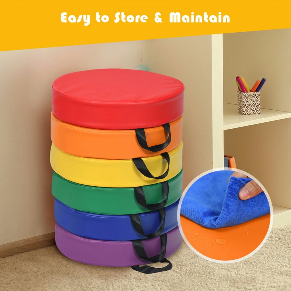 Spaco 6 Pieces 15 Inch Round Toddler Floor Cushions for Kids-Multicolor, Kids Couch for Kids