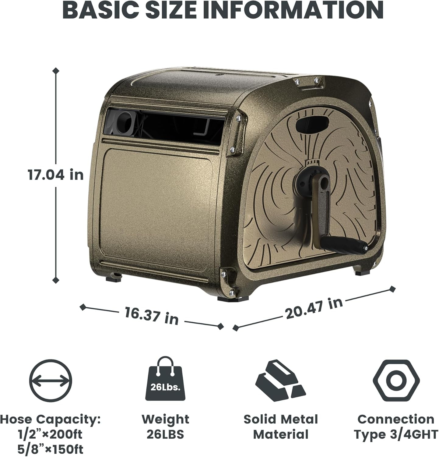 Giraffe Tools Metal Garden Hose Reel Box, Heavy Duty Storage Reel Hideaway, Green