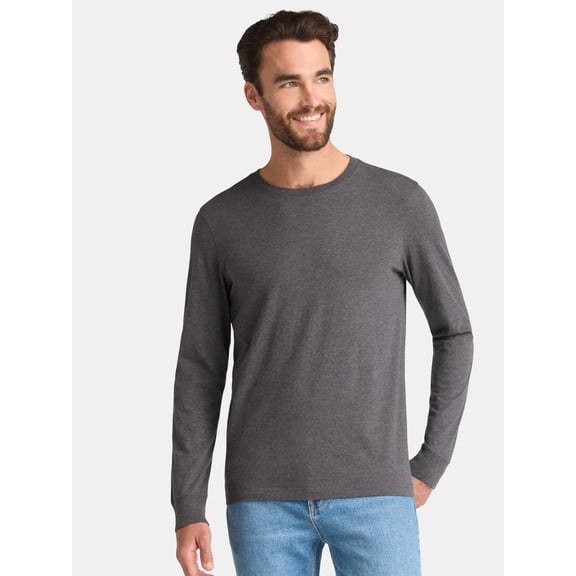 George Men's & Big Men's Cotton Crewneck T-Shirt with Long Sleeves, Size XS- XL ,2XL- 3XL Big: 2XB – 6XB Tall MT-4XLT