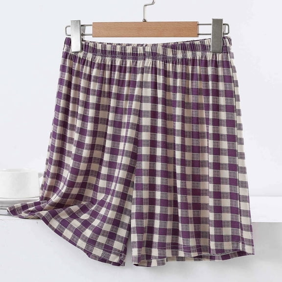 VNKIDY Womens Elastic Waist Plaid Sleep Shorts Checkered Print Loose Fit Comfortable Casual Shorts For Loungewear Nightwear XXL