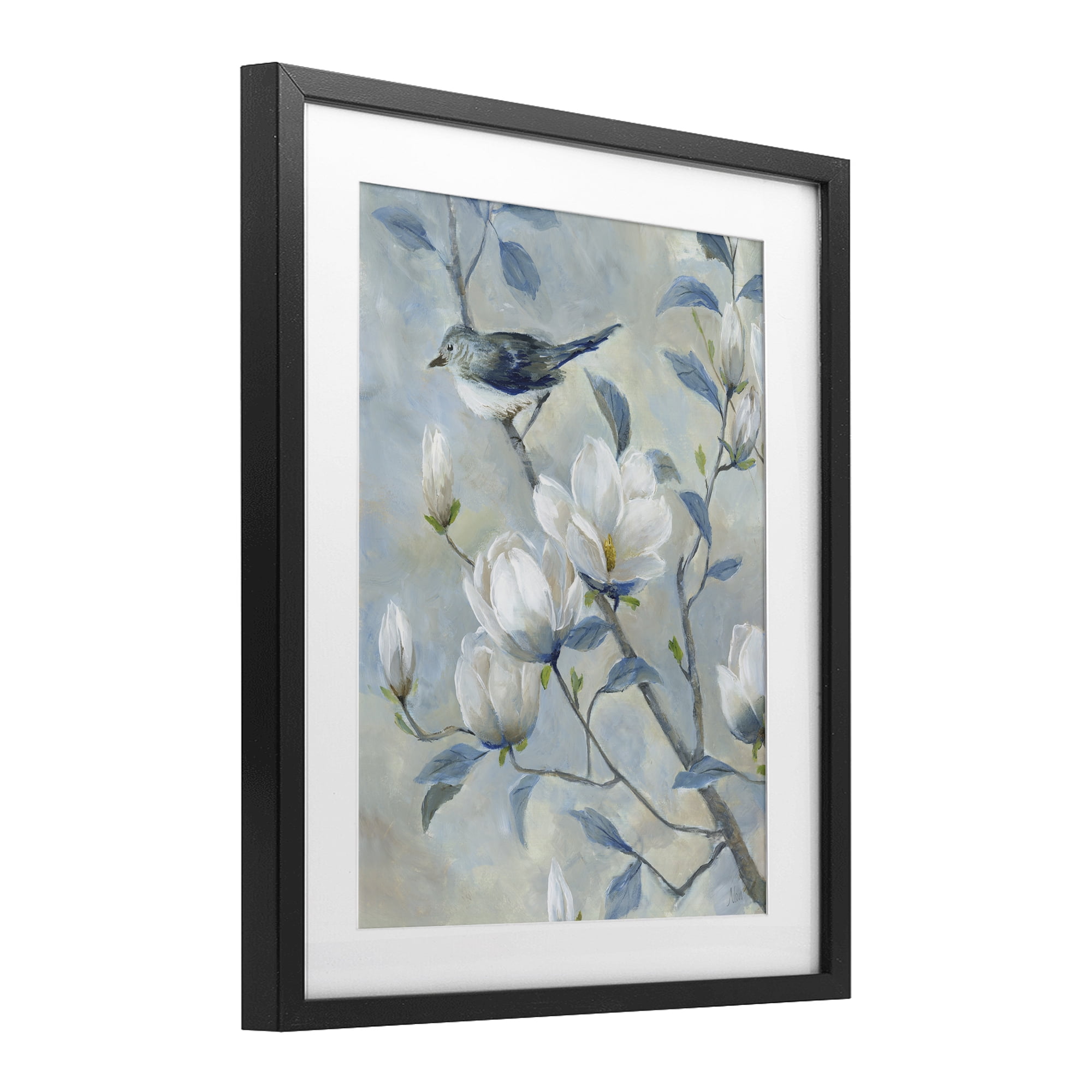 Stupell Industries Blue Bird in Magnolia Tree Black Framed Print Under Glass, design by Nan