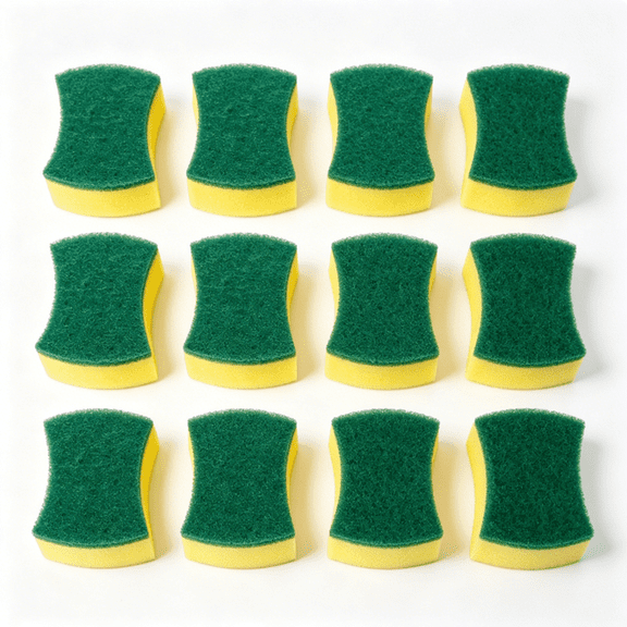 Non-Scratch Cellulose Scrub Sponge, Dual-Sided Dishwashing Sponge for Kitchen, Multi-Purpose Cleaning Sponges for Dishes, Pots, Pans, Sinks, and Bathroom, 12 Pack