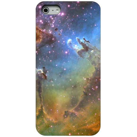 DistinctInk Case for iPhone 5 / 5S / SE (2016 Model) (4.3" Screen) - Custom Ultra Slim Thin Hard Black Plastic Cover - Eagle Nebula Orange Blue - Show Your Love of Astronomy