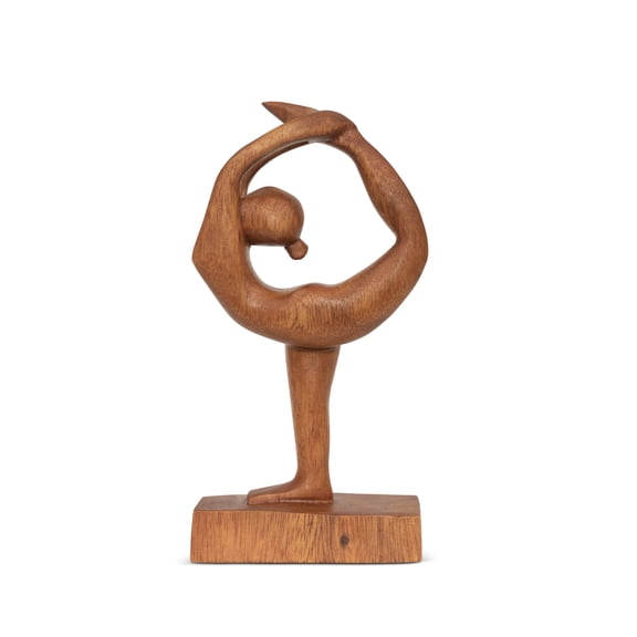 G6 Collection 8" Wooden Handmade Mini Yoga Figurines, Yoga Pose Statue, Yoga Room Studio Decor, Mindful Home Decor Yogi Gift, Decorative Shelf Decor Objects - Dancer Pose - Both Hands Holding Foot