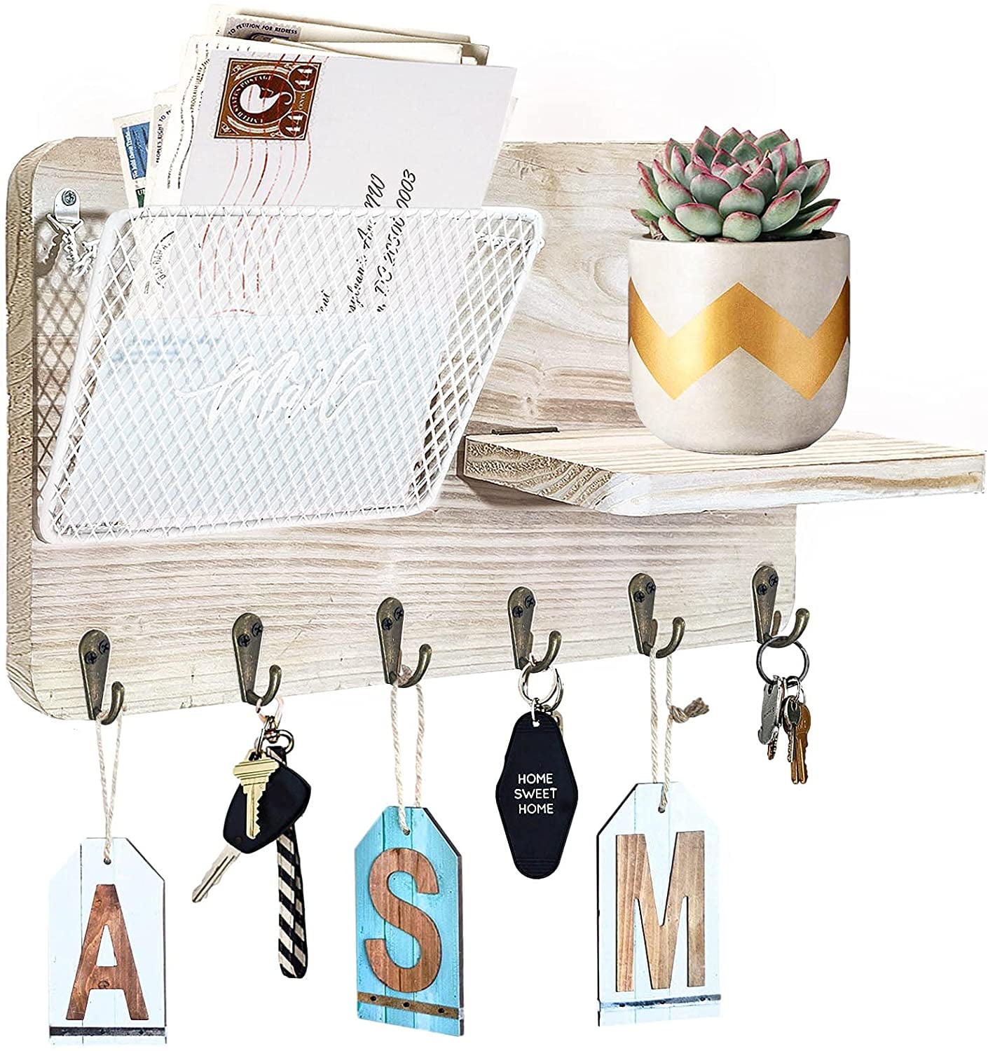 Rustic Key Holder for Wall Decorative Modern Mail Organizer with Key