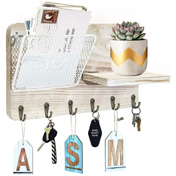 Rustic Key Holder for Wall Decorative Modern Mail Organizer with Key