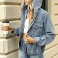 thumbnail image 5 of Women'S Boyfriend Style Denim Jacket Fashion Loose Denim Coat Autumn Washed Hooded Denim Jacket Outerwear Tops Blue M, 5 of 8