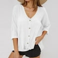 thumbnail image 6 of Inglocry Women's Linen Button Down T Shirts 3/4 Sleeve V Neck Tops Casual Summer Ladies Tees Roll Up Cotton Linen Shirt White M, 6 of 6