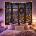 thumbnail image 2 of Snowy Village Through Wooden Window, Cozy Illustration for Christmas Decor Lovers, Village Wall Decor, Christmas Gift, Tapestry Wall Hanging for Living Room and Entryway, 2 of 7