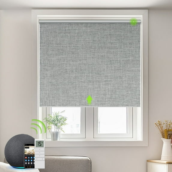 Yoolax Motorized Roller Shade Blackout Automatic Window Blind(Light Grey,65"W x 72"H)