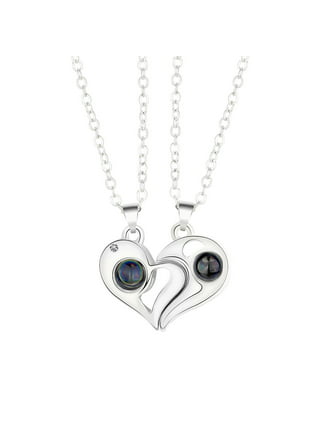Jstyle 4Pcs Couple Necklace Bracelets Matching Set for Women Men Love Heart  Pendant Necklace His & Hers Bracelets Couple Gift 