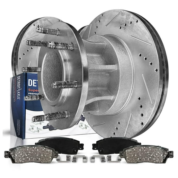 Detroit Axle - 4pc 14.29" inch (363mm) Front Brake Kit for Ford F-350 Super Duty [RWD], Drilled and Slotted Disc Brake Rotors Ceramic Brakes Pads with Hardware