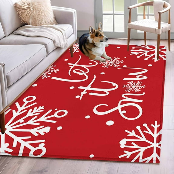 Christmas Red Area Rug 3x5 Washable Rug Non Slip Winter Snowflakes Merry Xmas New Year Large Area Rug Indoor Floor Carpet for Entryway Bedroom Kitchen Living Room Home Office Dining Room Nursery