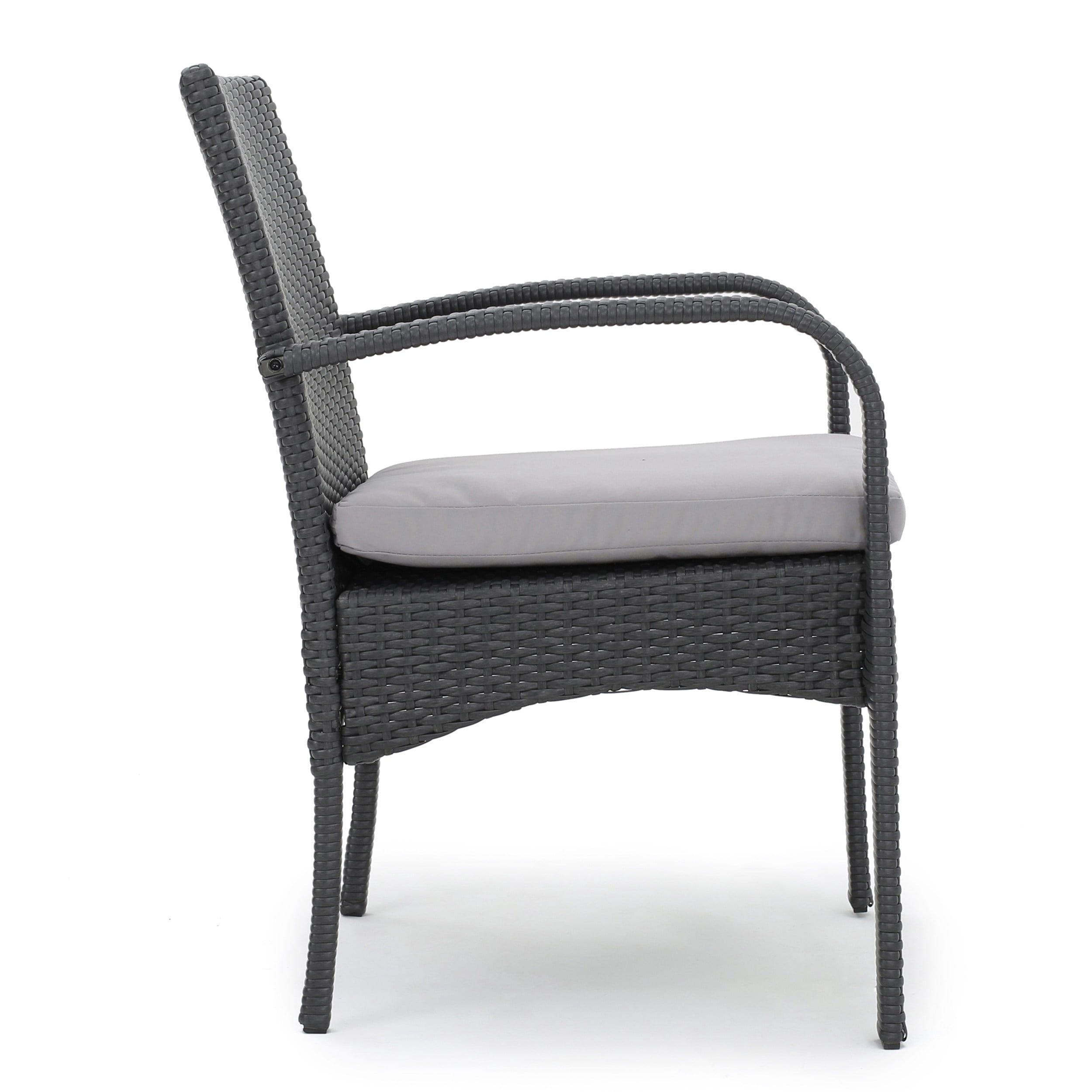 Set of 2 PE Wicker Outdoor Dining Chairs with Water-Resistant Cushions, Resin Wicker Patio Chairs for Garden, Grey