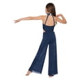 thumbnail image 2 of Eandarui Kids Girls Lyrical Dance Outfit Wide Leg Jumpsuit Sparkly Rhinestone Jazz Ballet Gymnastics Leotard Dress Navy Blue 14, 2 of 5