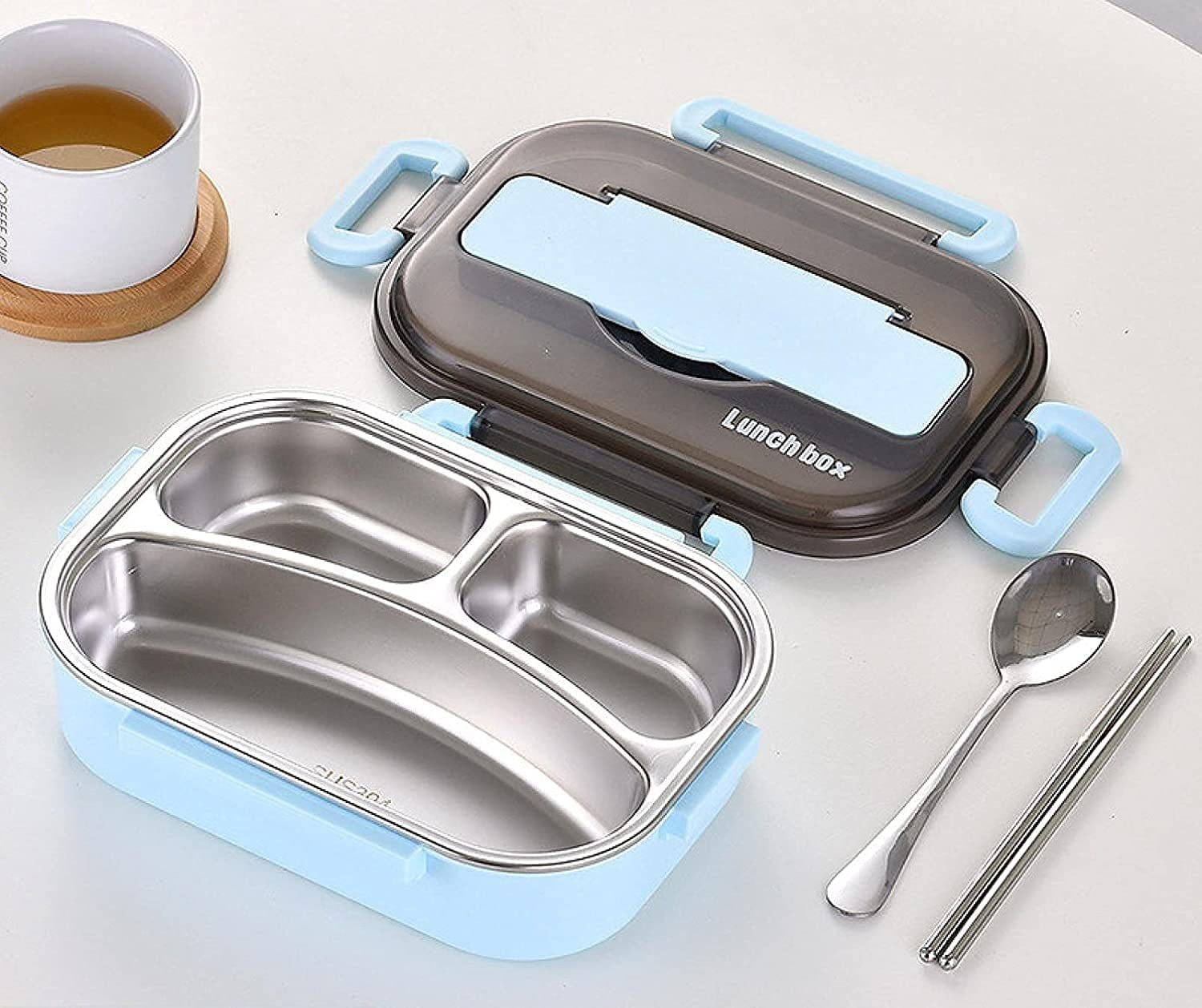 1set 304 Stainless Steel 4 Compartments Insulated Lunch Box With Handle,  Including 1 Stainless Steel Spoon, Chopsticks And Insulated Bowl, Microwave  Safe, Anti-scald, Leak-proof Bento Box, Suitable For Kids, Safe, Healthy,  And