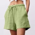 thumbnail image 3 of SGMVNU Women's Drawstring Shorts Elatic High Waist Loose Fit Casual Wide Leg Shorts Lightweight Summer Beach Linen Shorts with Pockets, Size M, Green, 3 of 7