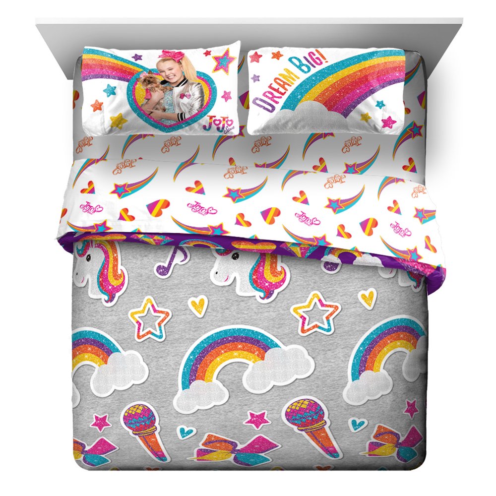 JoJo Siwa Rainbow Sparkle 7pc Queen Kids Bedding Set w/ Reversible