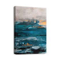 Stunning Coastal Sunrise & Sunset - 12x16 inch Abstract Canvas Art for Bathroom or Sea-Lake Themed Bedroom Décor