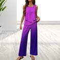thumbnail image 2 of MSJUHEG 2 Piece Outfits 2025 Womens Two Piece Sets Summer Summer Sets Women 2 Piece Outfits Sleeveless Round Neck Tank Tops Crop Tops Wide Leg Pant Sets 2 Piece Pants Set for Women Summer Purple S, 2 of 5