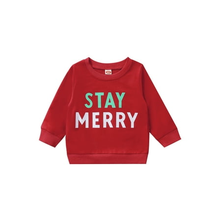 

sdghg Girls Boys Christmas Sweatshirt Letter Print Crew Neck Long Sleeve Pullover Tops for Toddlers 6 Months to 4 Years