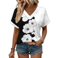 thumbnail image 4 of HomeDM Womens Short Sleeve V Neck Shirts, Trendy Floral Summer Loose Fit Casual Tee Tops, 4 of 6