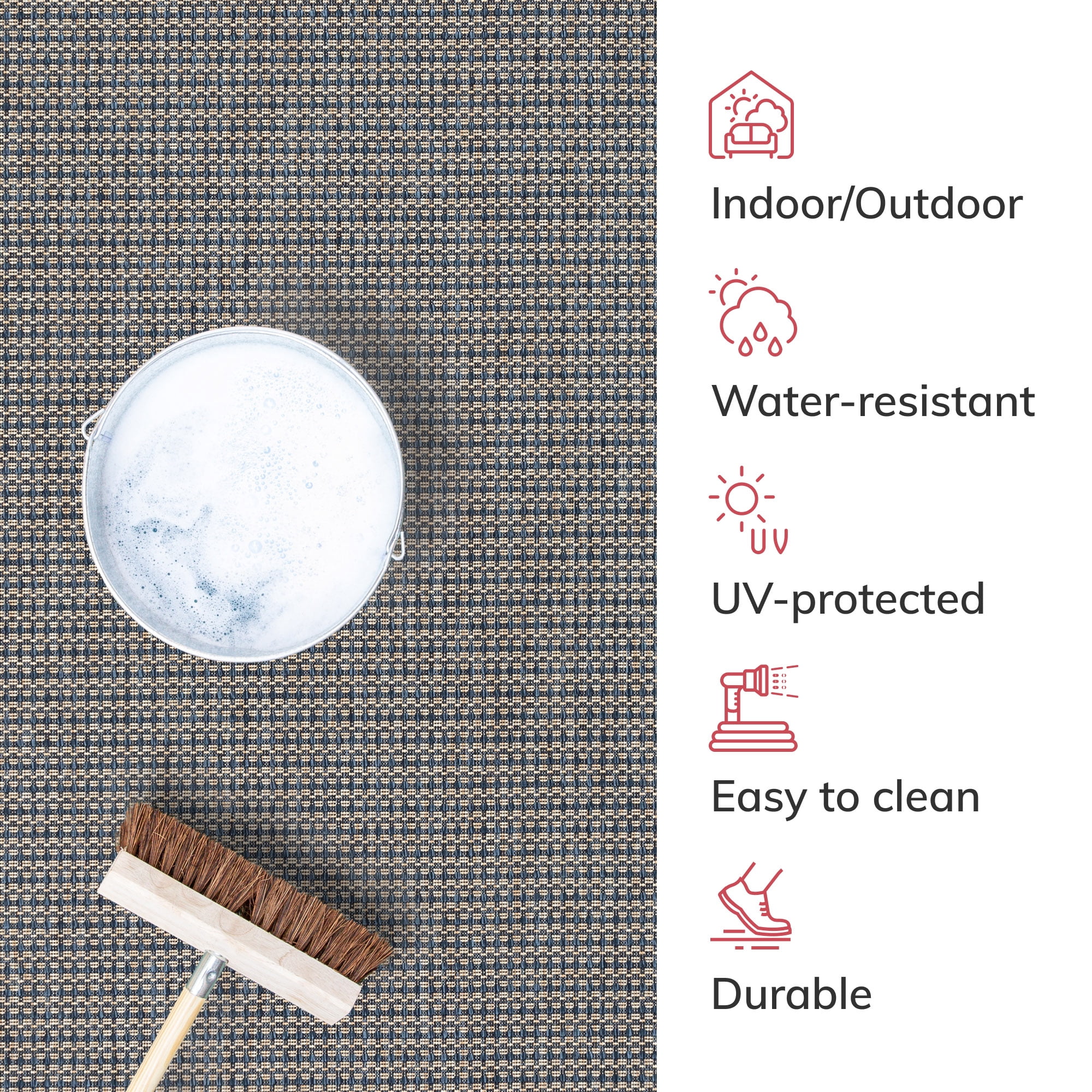 Well Woven Medusa Odin Solid & Striped Blue 2'7" x 9'10" Indoor/Outdoor Flat-Weave Runner Rug