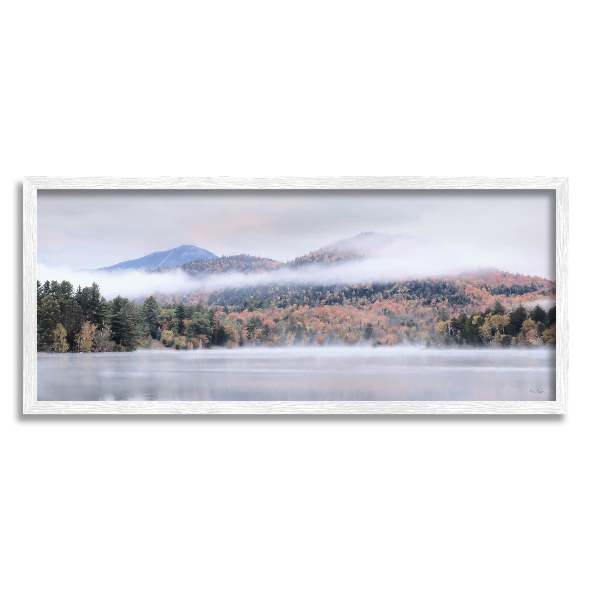 Stupell Industries Looming Fog Mountain Peak Reflective Lake Photography Photograph White Framed Art Print Wall Art, Design by Lori Deiter