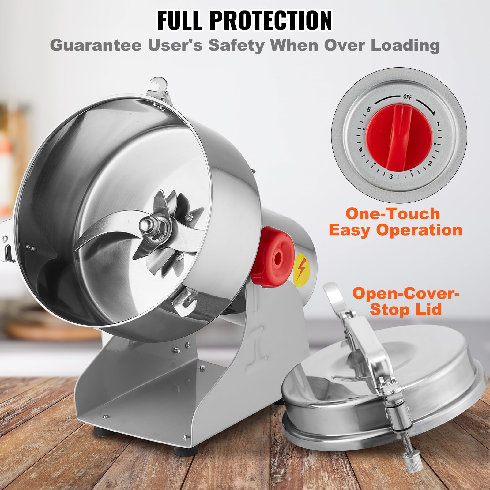 VEVOR 2500g Electric Grain Mill Grinder, High Speed 3400W Commercial Spice Grinders, Stainless Steel Pulverizer Powder Machine, for Dry Grains Spices Cereals Coffee Corn Pepper, Swing Type