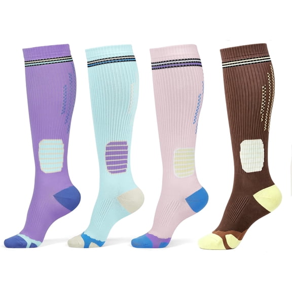 YOMYM Graduated Compression Socks for Women 4 Pairs Knee High Socks Hiking Running Socks Support Circulation Socks