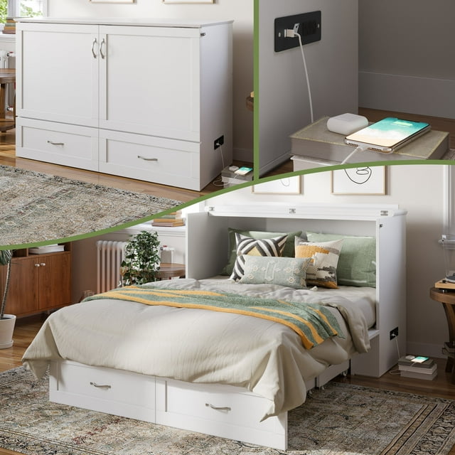 AFI Hamilton Coffre-Lit Escamotable Complet en Bois Massif avec Chargeur Intégré, Blanc
