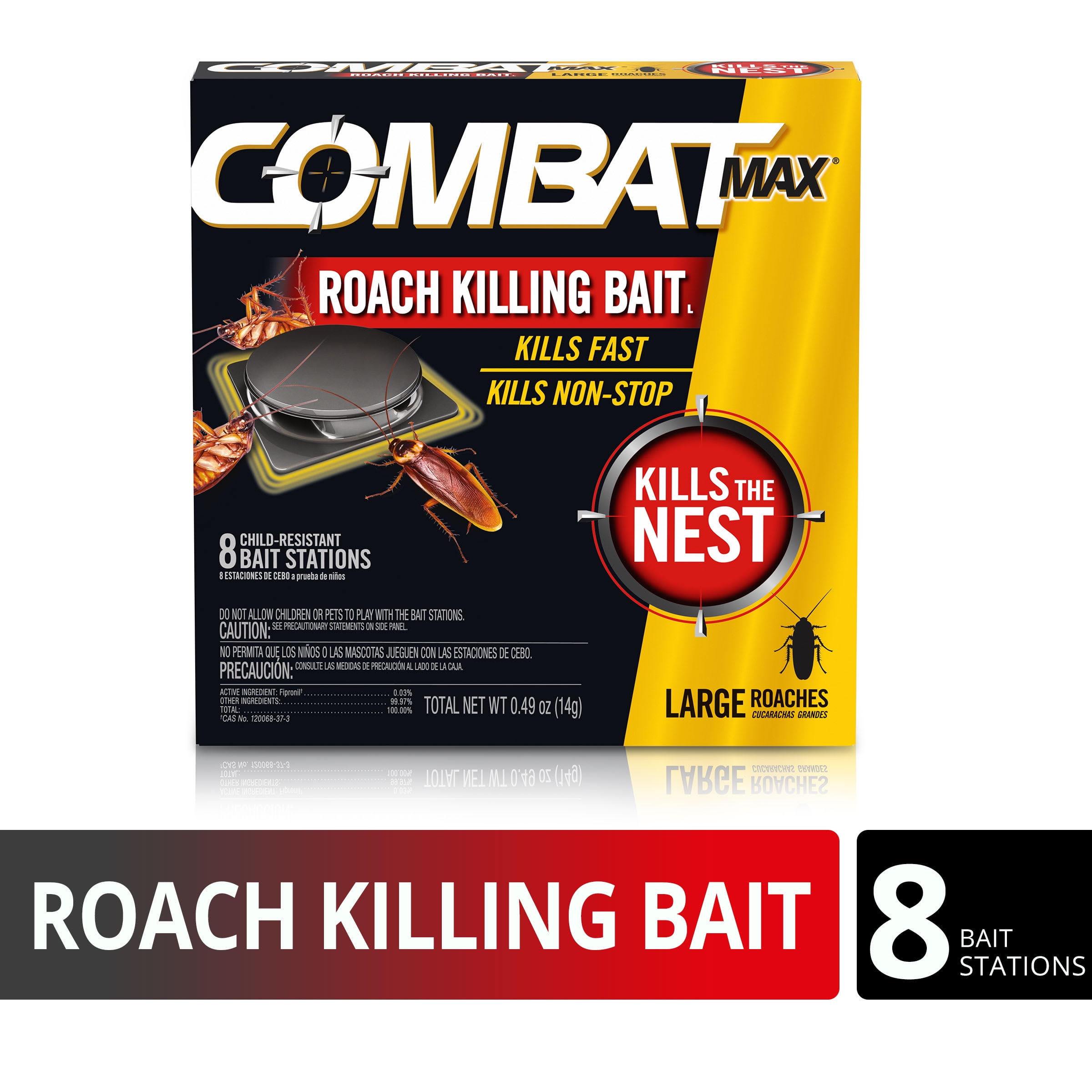 Combat Max Large Roach Killing Bait Stations, Child-resistant, 8 Count
