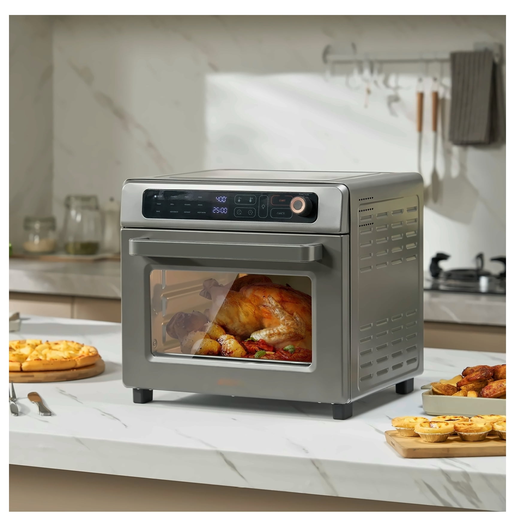 Air Fryer Toaster Oven 25L, 1700W Convection Oven Combo 12-in-1, Stainless Steel Countertop Oven with Pizza Pan, Grill, Dehydrate, Bake for Home & Commercial Use
