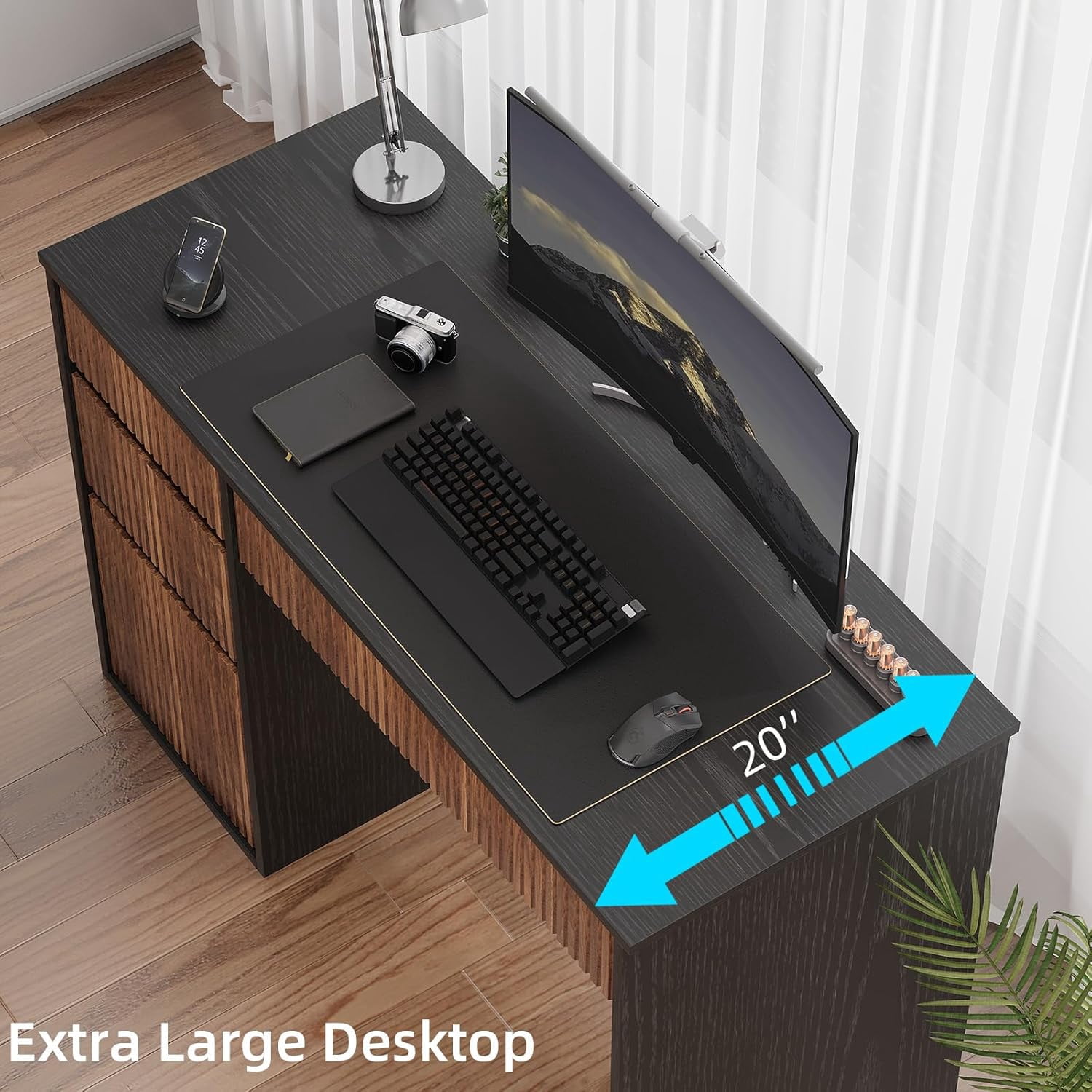 DreamCurship 48 inch Computer Desk with 4 Storage Drawers, Home Office Desks with Hidden Handle, Wooden Desk for Small Spaces, Black