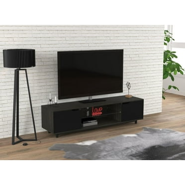 Tv Stand - 60"L Grey wood / Two Side doors & Two shelves