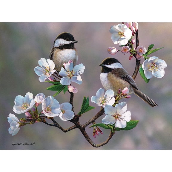 300 Piece Jigsaw Puzzle for Adults “Cherry Blossom Chickadees" 18” x 24”