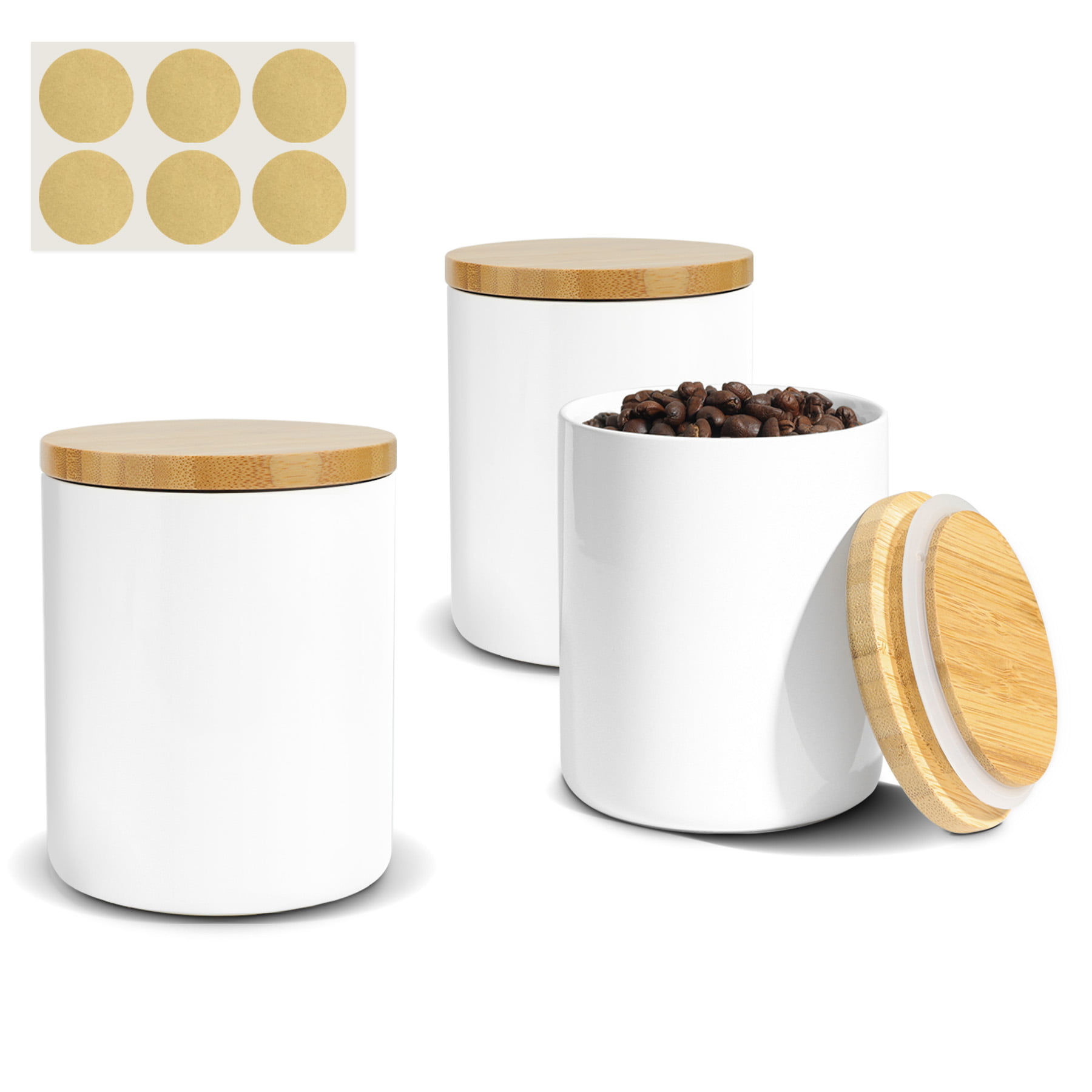 Kitchen Canisters with Bamboo Lids，Set of 3 Airtight Ceramic Canister，81 FL  OZ F