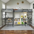 thumbnail image 3 of Triple Tree Metal Frame Desks Twin L-Shape Loft Bed and Storage Shelves Black, 3 of 7