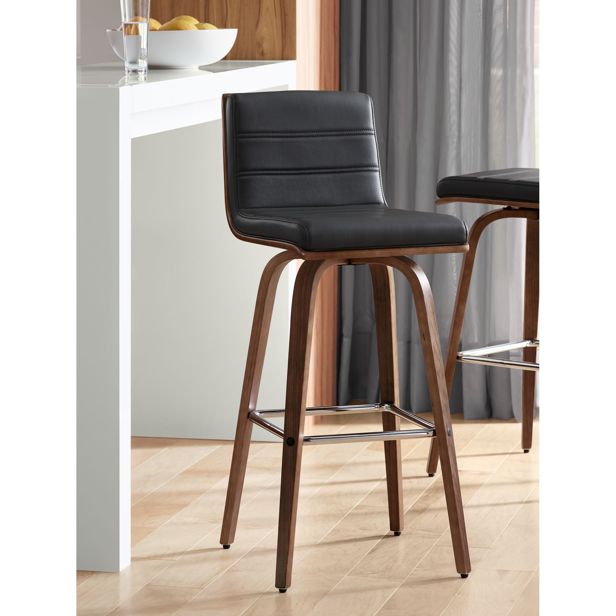 Armen Living Vienna Walnut Swivel Bar Stool 29 1/2" High Modern Black