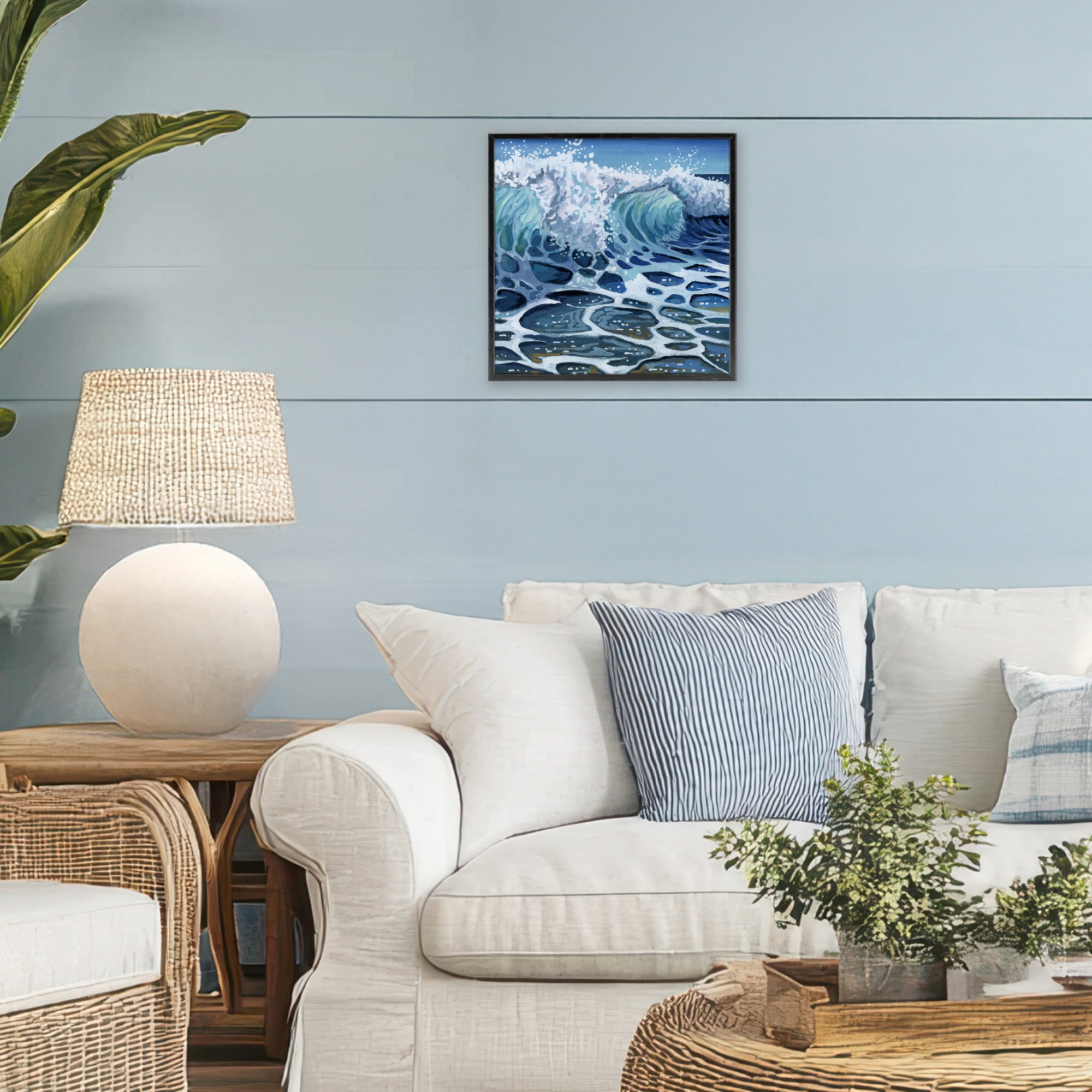 Stupell Industries Strong Crashing Waves on Beach Black Framed Giclee Art, design by Kate Jarvik Birch