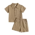 thumbnail image 4 of GYRATEDREAM Toddler Baby Boys Shorts Set, Summer Clothes Cotton Linen Short Sleeve Button-down Shirt Tops and Shorts 2Pcs Set for 3-4Y, 4 of 6